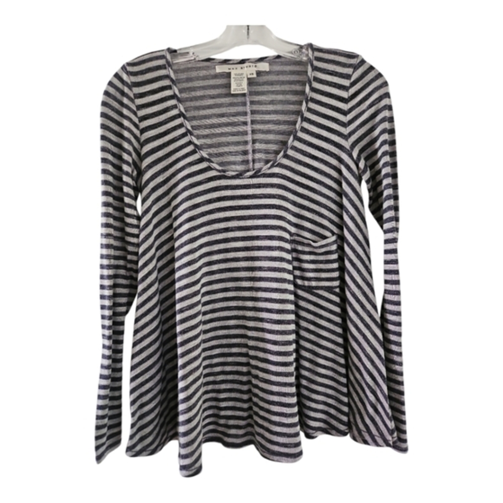 Scoop Neck Top XS Grey Stripe Pullover Jersey Long Sleeves Max Studio